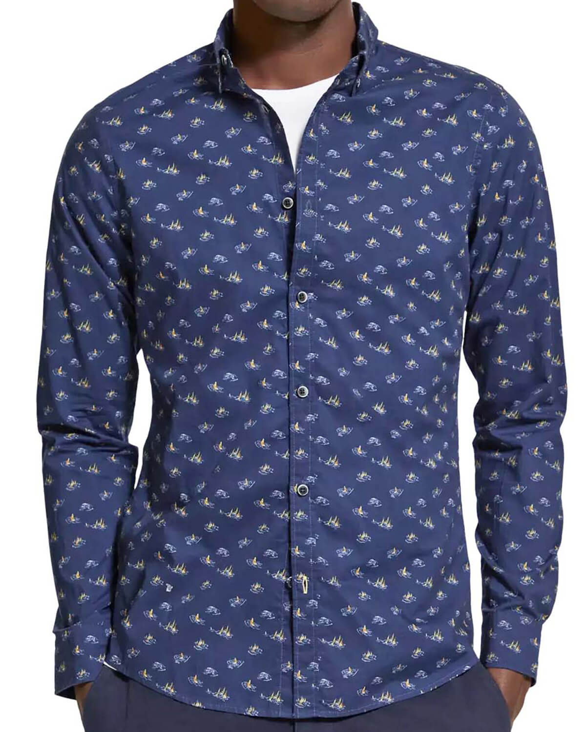 SCOTCH & SODA Πουκαμισο Ditsy Aop 175483 SC7113 navy blue sailboat aop