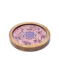Mani - Coaster wood Lotus, rose quartz &amp; amethyst  