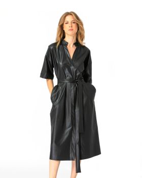 Γυναικείο Κοντομάνικο Φόρεμα N2110 - Eco Leather
