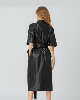 Γυναικείο Κοντομάνικο Φόρεμα N2110 - Eco Leather