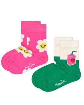 Παιδικές Κάλτσες Happy Socks 2 Ζευγάρια - Kids Smiley Daisy