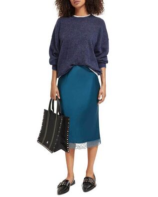 Women Skirt Scotch & Soda Satin High Rise Midi Skirt With Lace Detail 174755 SC6662 dark teal 