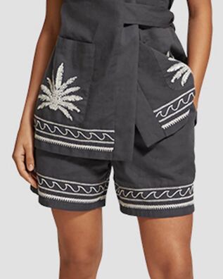 Scotch & Soda - Palm Embroidered High Rise Linen Short 