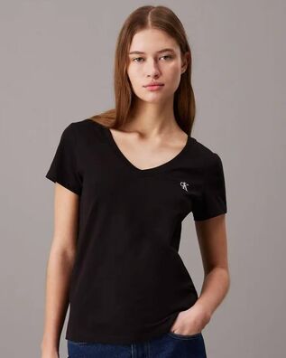 Γυναικεία Κοντομάνικη Μπλούζα Calvin Klein - Ck Embroidery Stretch V-Neck J20J213716 BAE