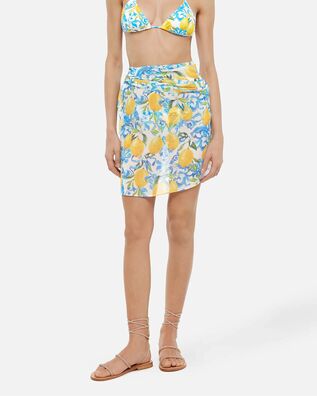 Mc2 Saint Barth - Sery-Woman Short Sarong-Georgette Baroque Lemon 01   