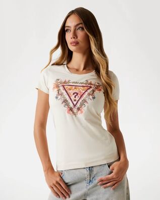 Γυναικεία Κοντομάνικη Μπλούζα Guess - Ss Triangle Flowers
