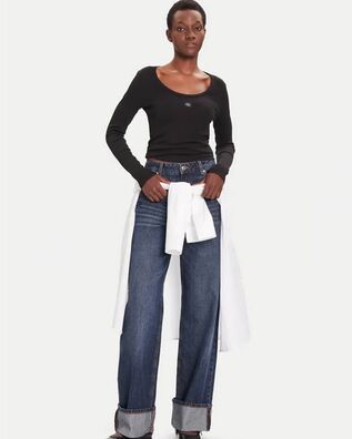 Γυναικεία Μακρυμάνικη Μπλούζα Calvin Klein - Ls Woven Label 2X2 Rib Scoop