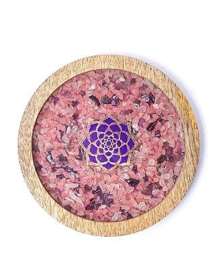 Mani - Coaster wood Lotus, rose quartz & amethyst