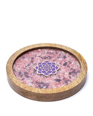 Mani - Coaster wood Lotus, rose quartz & amethyst