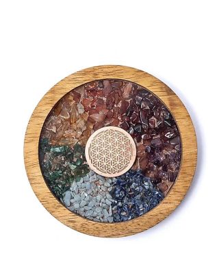 Mani - Coaster wood Chakras &amp; Flower of Life 