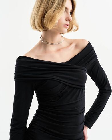 Spell - 3028 Off-the-shoulders Draped Mini Dress