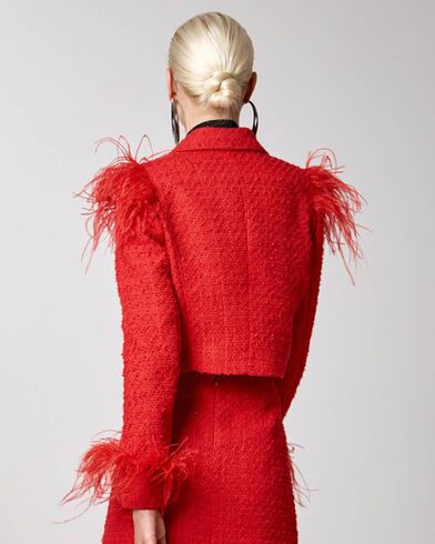 Spell - 1002 Cropped Tweed Blazer With Feathers 