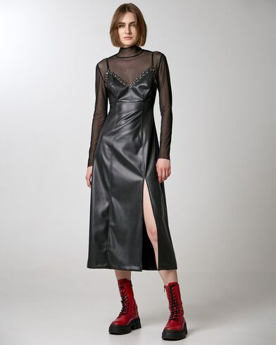 Spell - 3310 Faux Leather Effect Dress With Studs