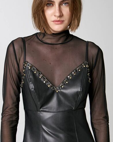 Spell - 3310 Faux Leather Effect Dress With Studs
