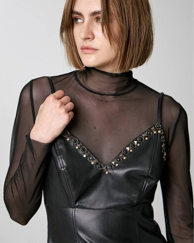 Spell - 3310 Faux Leather Effect Dress With Studs