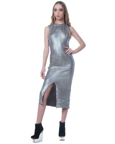 Minkpink - Shine Bright Foiled Knit Split Hem Midi Dress  