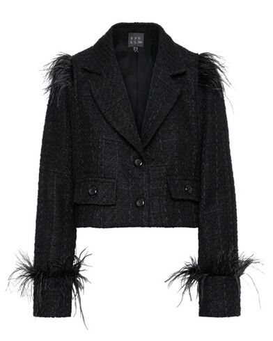 Spell - 1002 Cropped Tweed Blazer With Feathers 