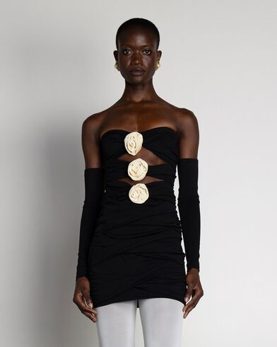 Mallory The label - Euphoria Lycra Mini Dress With Flower Boutonniere   