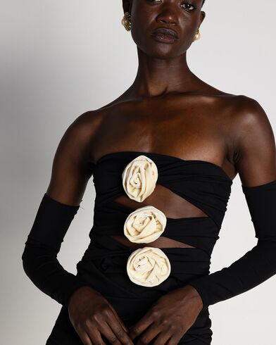 Mallory The label - Euphoria Lycra Mini Dress With Flower Boutonniere   