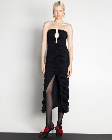 Mallory The label - Eve Long Strapless Dress Blk With Gold Metal Detail   