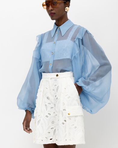 Mallory The label - Electra Silk Organza Shirt With Ruffles  