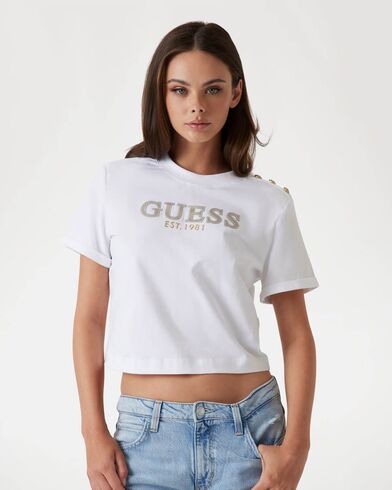 Γυναικεία Κοντομάνικη Μπλούζα Guess - Cn Ss Cropped Washed Logo