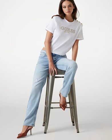 Γυναικεία Κοντομάνικη Μπλούζα Guess - Cn Ss Cropped Washed Logo