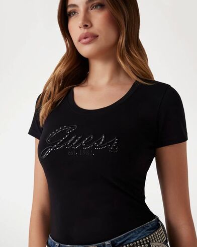 Γυναικεία Κοντομάνικη Μπλούζα Guess - Cn Ss Embro Script Logo