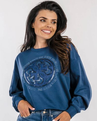 Γυναικεια Μακρυμάνικη Μπλούζα Φούτερ Guess - Cn 4G Logo Hotfix