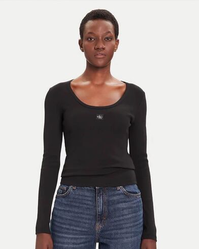 Calvin Klein - Ls Woven Label 2X2 Rib Scoop Nec   