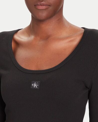 Calvin Klein - Ls Woven Label 2X2 Rib Scoop Nec   