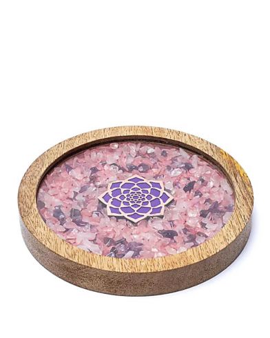 Mani - Coaster wood Lotus, rose quartz & amethyst