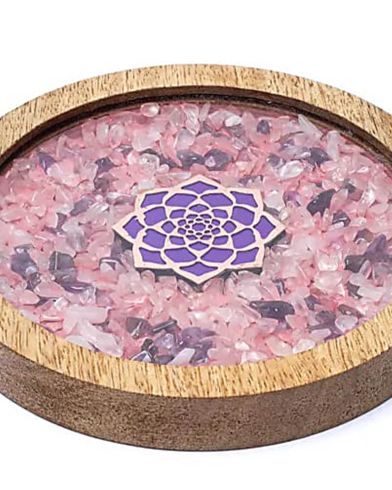 Mani - Coaster wood Lotus, rose quartz & amethyst