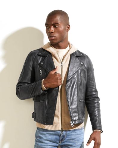 Guess - Es Real Leather Punk Moto Jacket 
