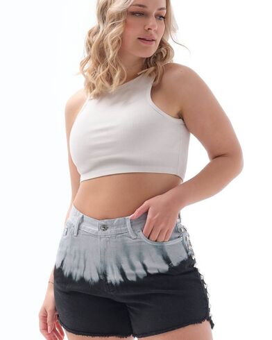 No Thinkin - Denim Shorts Fran High Rise Sustainable Studs Contrast