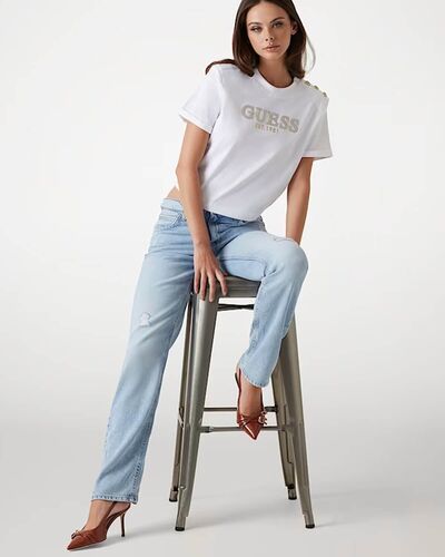 Γυναικεία Κοντομάνικη Μπλούζα Guess - Cn Ss Cropped Washed Logo