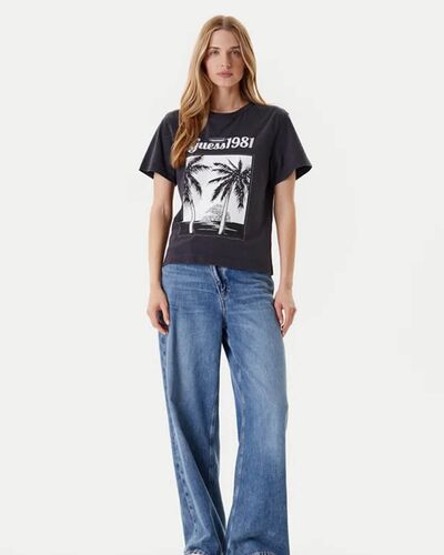 Γυναικεία Κοντομάνικη Μπλούζα Guess - Ss Palm Print Washed