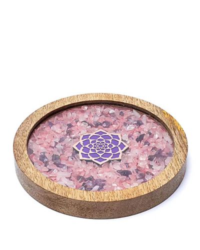 Mani - Coaster wood Lotus, rose quartz & amethyst