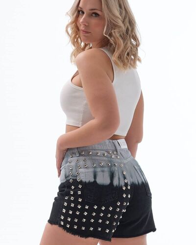 No Thinkin - Denim Shorts Fran High Rise Sustainable Studs Contrast